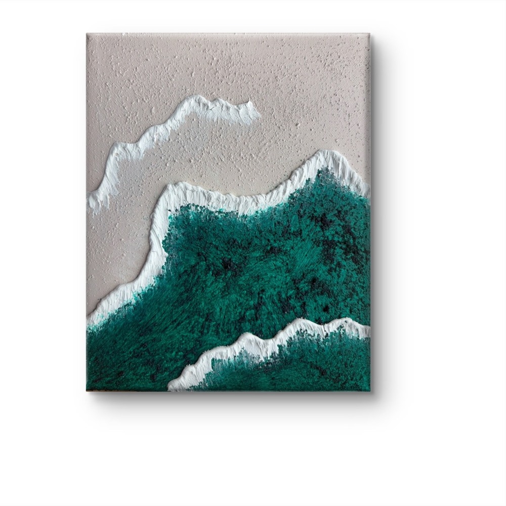 Papa Diouf Original Painting Ocean Wave Textured Beach Art 8x10 New
